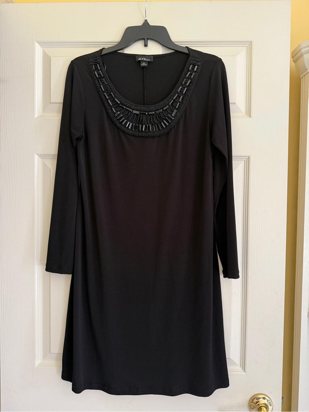 Alyx Black 3/4-Sleeve Scoop Neck Dress with Beaded Trim